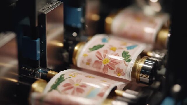 Footage showing nanographic printing creating detailed ecofriendly food packaging with rich color and fine precision.