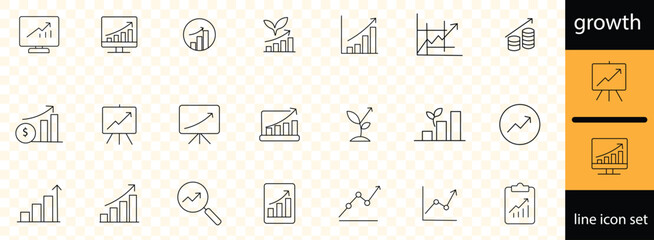 Obraz premium growth and success set of web icons in line style. Growth and success icons for web and mobile app. Growth profit, career progress, business people, strategy, coaching, tutorship, success