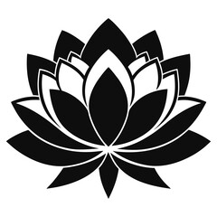 Stylized black and white lotus flower illustration, symbolizing peace, purity, and enlightenment, perfect for meditation and wellness themes