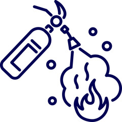 Fire extinguisher use on fire icon. Powder Fire Extinguisher and Flame Icon Line Vector for Safety and Emergency Use. Tips how to use fire extinguisher. 