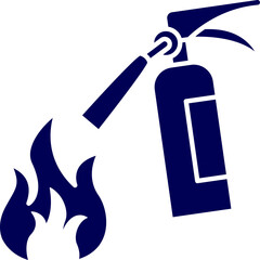 Silhouette Vector of Fire extinguisher use on fire. Safety and Emergency Use of Powder Fire Extinguisher and Flame Icon. How to use fire extinguisher. 