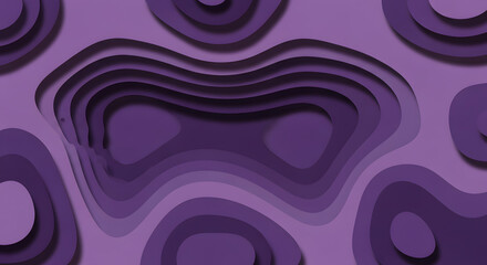 Abstract 3D paper cut pattern featuring smooth, wavy, layered contours in various shades of deep purple, resembling a topographic map or geological cross-section art