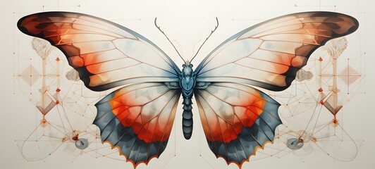 butterfly Wireframe , photorealistic, cinematic, watercolor gouache on textured paper,,generative AI