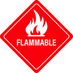 Flammable sign. Fire warning sign. Danger flammable warning sign. Fire hazard symbol. Safety first concept for combustible materials. Industrial safety label. Flammable material warning sign. 