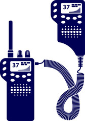 Silhouette of two-way Police radio. Vector illustration of two black walkie-talkies, two-way radios. Walkie Talkie Radio Icon Set. Communication Device, Wireless Signal Vector Silhouettes
