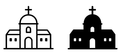 Minimalist icon, church vector, black and white, outline and silhouette