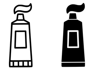 Minimalist icon, toothpaste vector, black and white, outline and silhouette