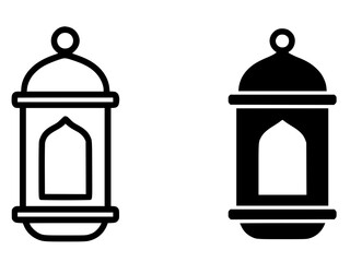 Minimalist icon, islamic lantern vector, black and white, outline and silhouette