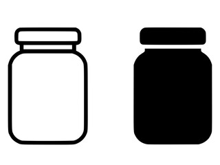 Minimalist icon, glass jar vector, black and white, outline and silhouette