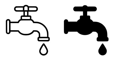 Minimalist icon, faucet vector, black and white, outline and silhouette