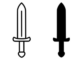 Minimalist icon, sword vector, black and white, outline and silhouette