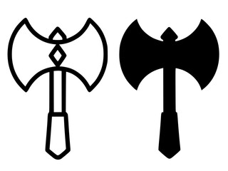 Minimalist icon, Wiro Sableng's axe vector, black and white, outline and silhouette