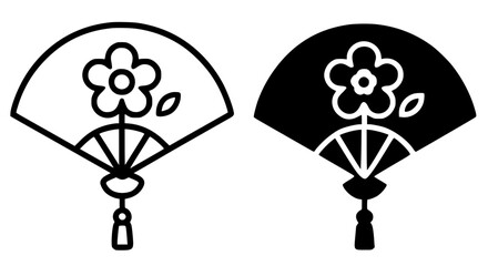 Minimalist icon, chinese fan vector, black and white, outline and silhouette