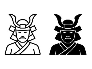 Minimalist icon, samurai vector, black and white, outline and silhouette