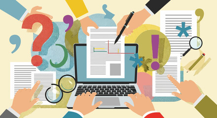 Collaborative editing process on a laptop, focusing on information and documentation