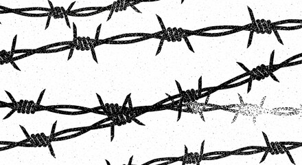 Abstract barbed wire fence illustration with grunge texture and stark contrast