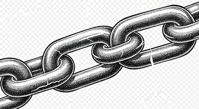 Illustration of a heavy metal chain with realistic dot shading on transparent background