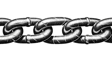 Conceptual representation of chain links depicted in a stark monochrome illustration