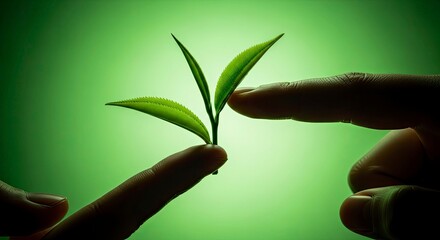 Human hands gently holding a delicate green sprout symbolizing growth and care.