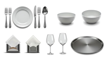 Elegant Tableware Set Plate, Cutlery, Bowls, Napkins, Wine Glasses & Tray &ndash; For Dining