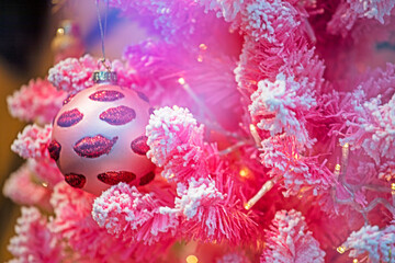 Pink Christmas tree with a pink decorative glass ball