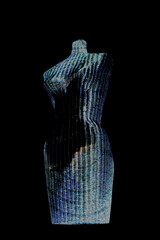 Shadow gives dramatic design appeal to this wicker mannequin.. See bodice, waist, neckline.