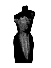 Fashion model  made of wicker shows sculpted attractive female body with plenty of curves. This is a bodice style mannequin.