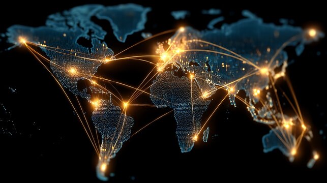 Blockchain networks show the global transaction lines.