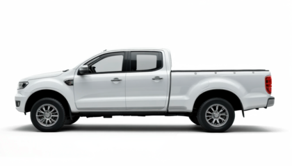 White Pickup Truck Side View Mockup — on transparent png Background