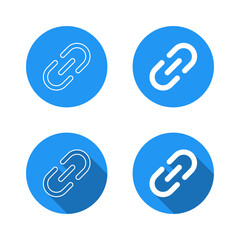 Link chain icon with long shadow. Connection and hyperlink symbol. Attachment or URL sign