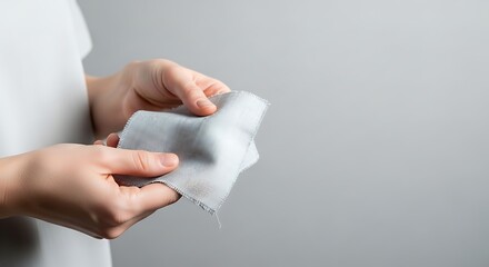 Person holding a disinfecting wipe for cleaning and sanitizing.