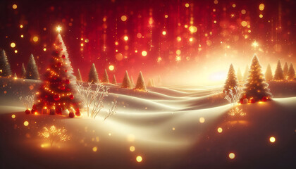 Golden Christmas tree Winter Scene
