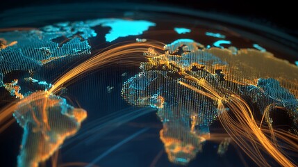 Smart payment routes on a global map connecting businesses worldwide