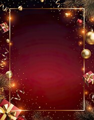 Luxurious red Christmas sale poster featuring golden ornaments and festive border frame