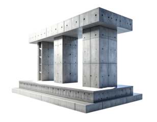 Modern concrete structure with pillars and base on black background
