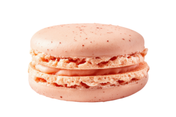 Single peach colored macaron cookie with cream filling on black pink, Isolated On Transparent Background, Png Cut Out