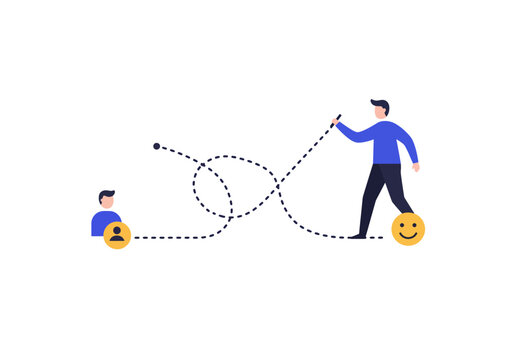 A man manipulating a person's emotional state with a puppet string, depicting control and influence in a digital illustration.