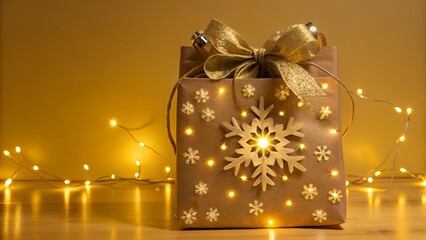 Glittering gift bag with snowflake pattern, glowing light