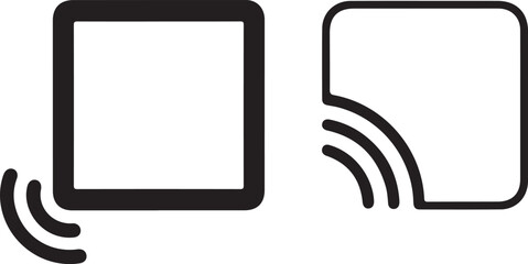 Wireless communication icon set vector with signal waves and smart device screens, editable stroke design for NFC, casting, and tech interface applications.