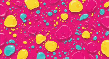 Colorful Abstract Background with Liquid Blobs and Drops in Vibrant Pink, Yellow, and Blue Colors