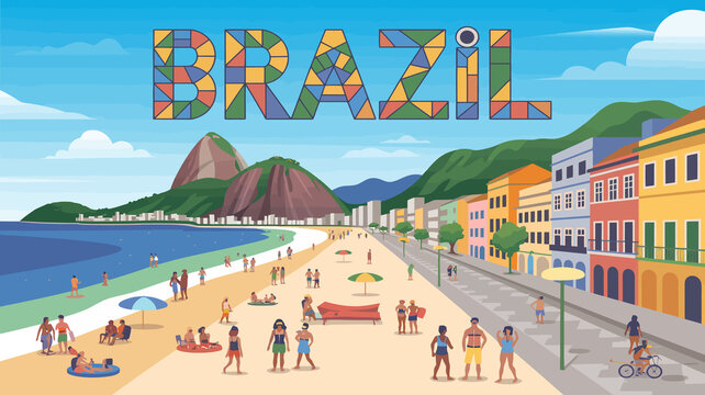 Vibrant coastal cityscape of brazil with sugarloaf mountain and copacabana beach scene