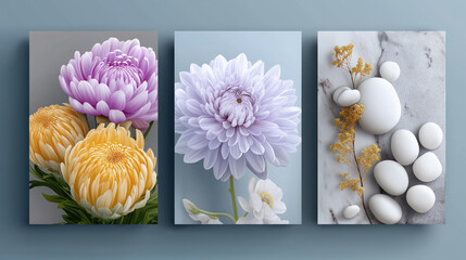 Beautiful floral arrangements featuring vibrant chrysanthemums and elegant stones create serene atmosphere