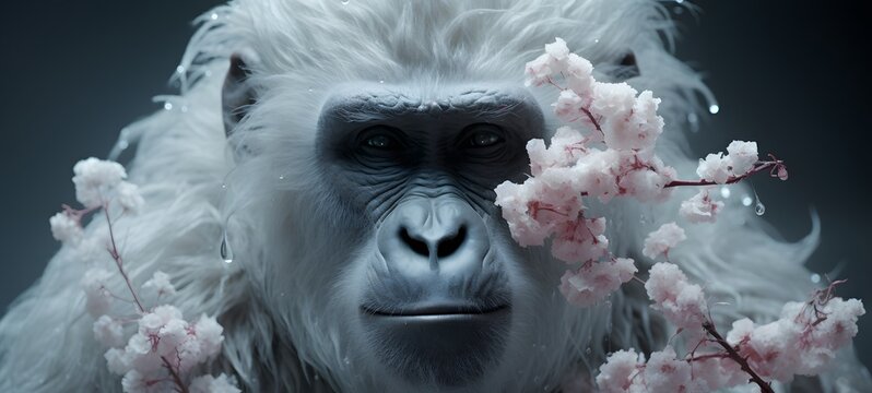 A white gorilla , a small creature made of glass that is sitting in the palm of your hand,generative AI