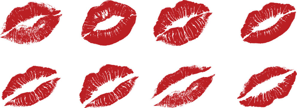 Red lipstick kiss marks collection in seamless scattered layout, romantic lip print pattern ideal for beauty, valentine themes, fashion designs, and modern decorative graphics.