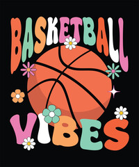 Groovy Basketball Vibes T-Shirt Design with Daisy Flowers