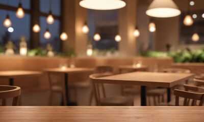 Stylish restaurant interior with warm lighting ready for your product placement or promotional content in a sophisticated setting, perfect for dining ads