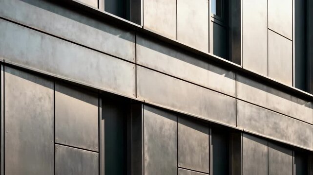 Medium shot of modern building facade showcasing sleek metal exterior cladding system for enhanced durability and contemporary aesthetics.