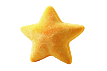 Fluffy yellow star shaped plush toy isolated on black background orange, Isolated On Transparent Background, Png Cut Out