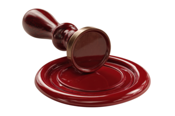 Red wax seal stamp with wooden handle on black background dark, Isolated On Transparent Background, Png Cut Out