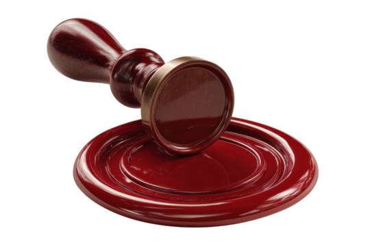 Red wax seal stamp with wooden handle on black background dark, Isolated On Transparent Background, Png Cut Out